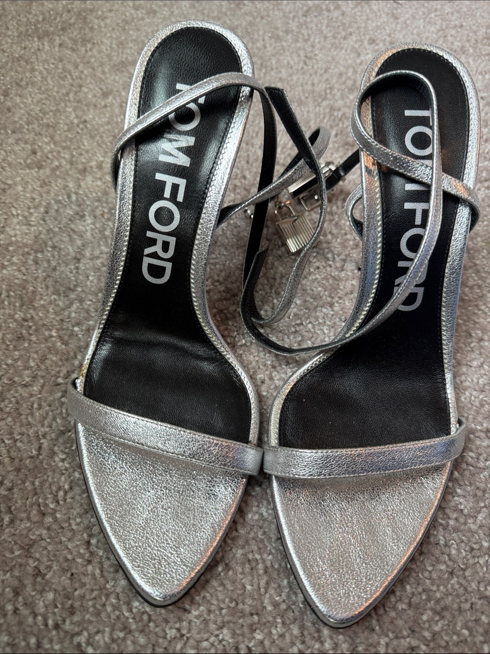 TOM FORD Silver Leather Padlock Sandals 105 size 40 - Picture 5 of 8